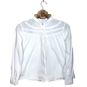Rochelle Behrens The Shirt High Neck Button Up Cotton Western Piped Yoke White S